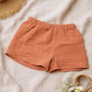H&M - Girls Peach Pink Elastic Waist Gauze Shorts - Size 6 Like-New